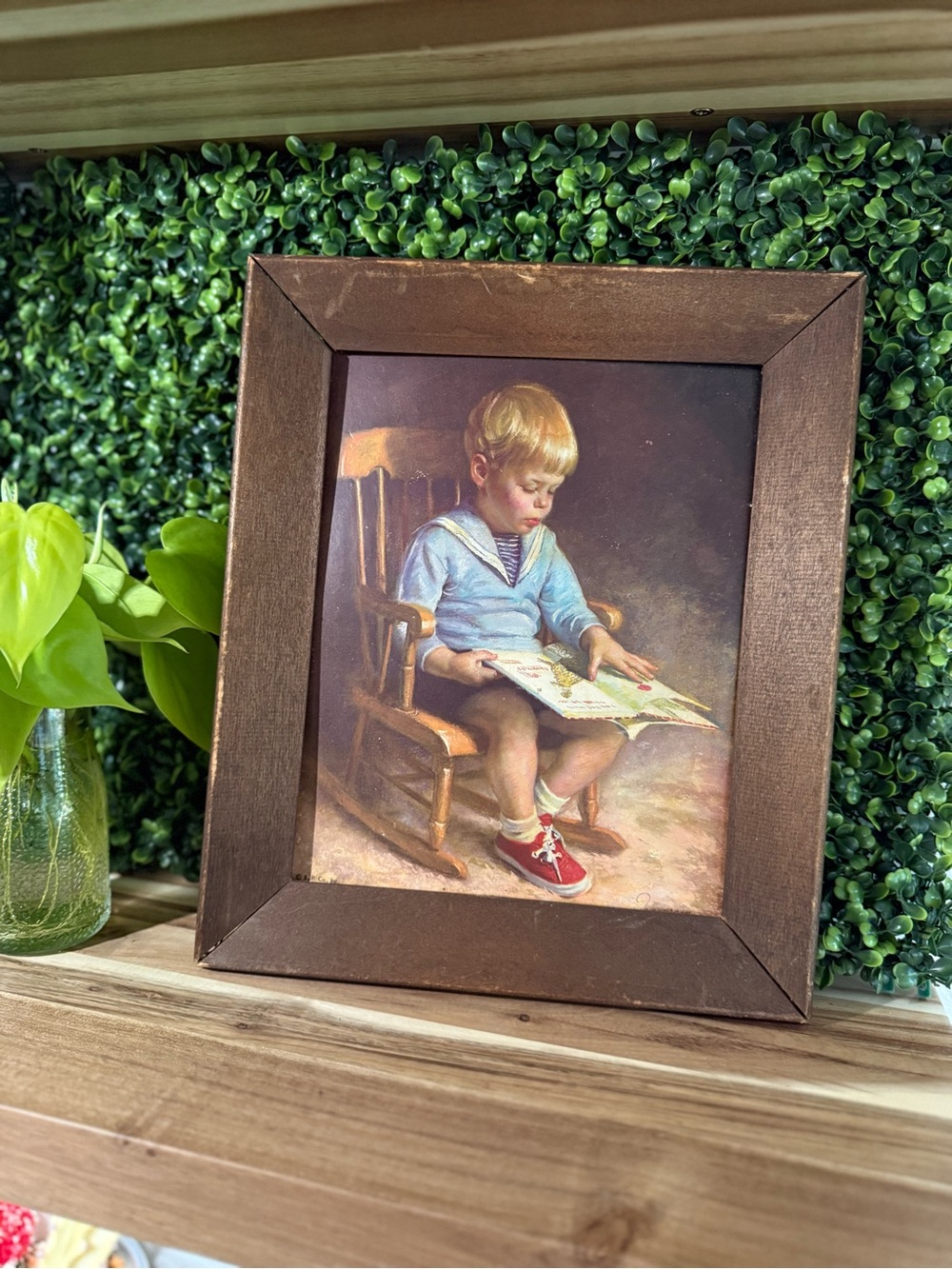 Vintage "Gary" Boy In Chair Reading Framed Print 12 X 10 Inches by J. Ingwersen